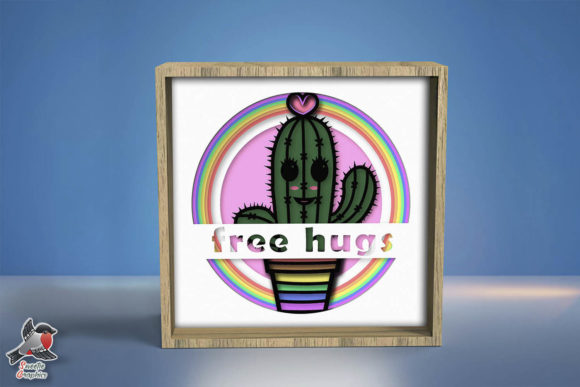 3D Cactus Hugs Shadow Box SVG Template