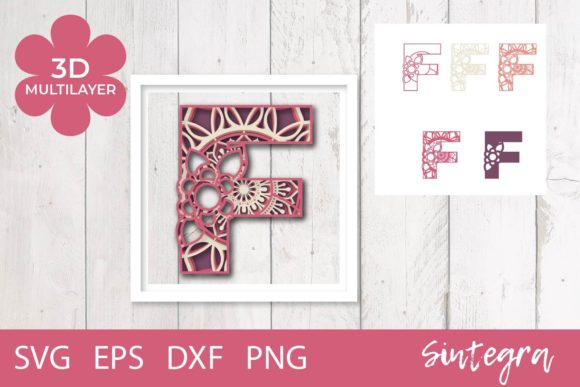 3D Floral Letter F Mandala Layer SVG