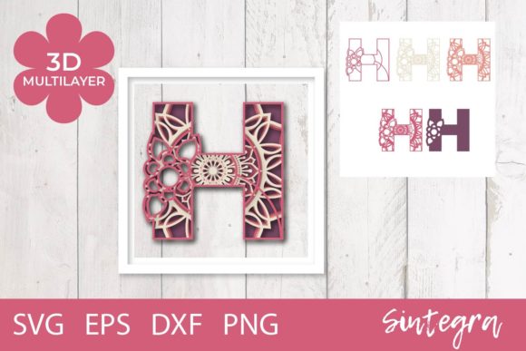 3D Floral Letter H Mandala Layer SVG