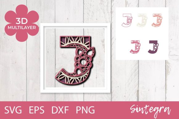 3D Floral Letter J Mandala Layer SVG