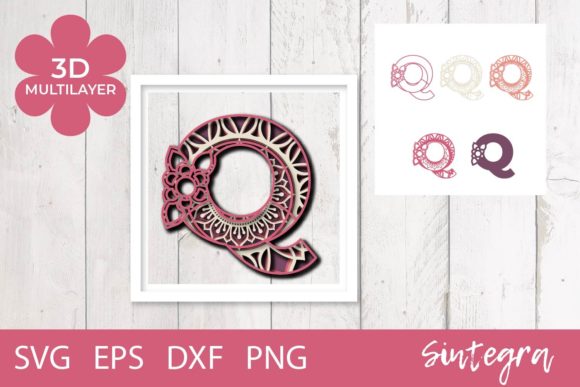3D Floral Letter Q Mandala Layer SVG