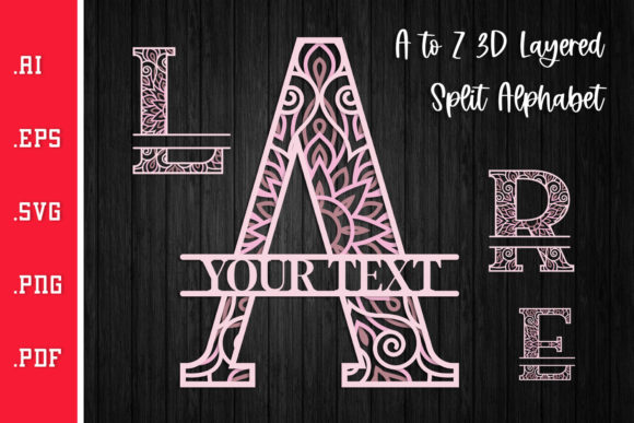 3D Layered Split Alphabet A to Z - SVG