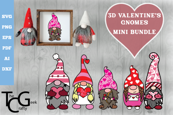 3D Layered Valentines Gnome Bundle: Graphics and Crafts for Creative Marketing