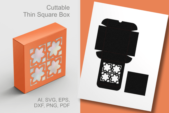 4 Flower N Square Window Thin Square Box 3D SVG Shapes