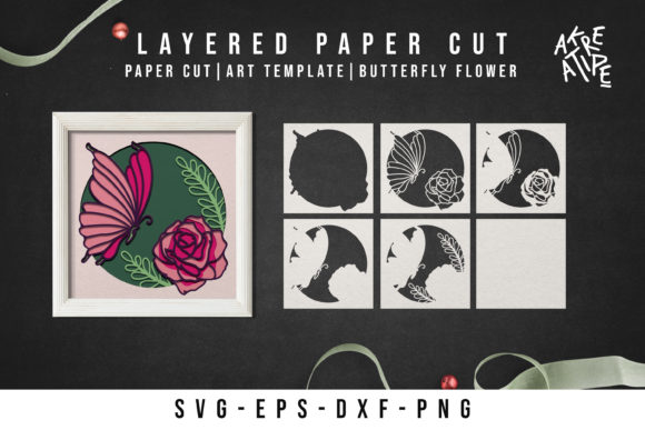 Butterfly Flower Papercut 3D SVG for Shadow Boxes