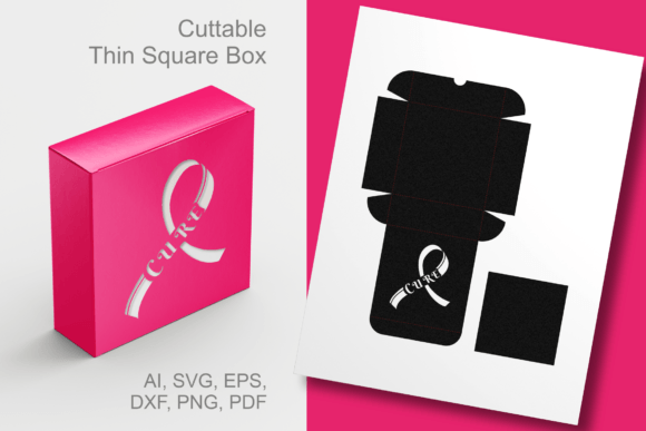 CURE Cancer Awareness Ribbon Square Box 3D SVG