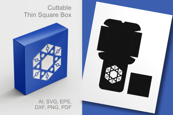 Festive Hex Ornament Square Box Template 3D SVG