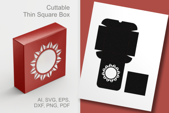 Flower Round Window Thin Square Box SVG