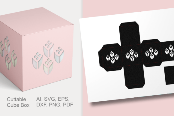 Geometric Flowers Cube Gift Box Template: 3D SVG Shapes