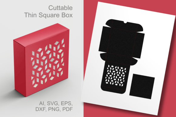 Geometric Holes Square Gift Box Template: 3D SVG for Gift Boxes