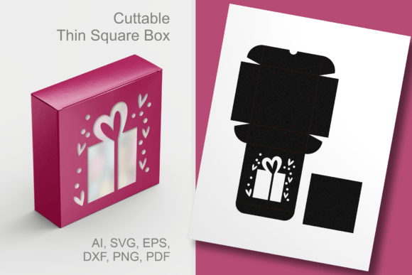 Gift Shape Window Thin Square Favor Box 3D SVG Shapes