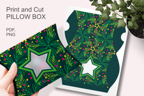 Green Christmas Star Window Pillow Box: 3D SVG Gift Boxes