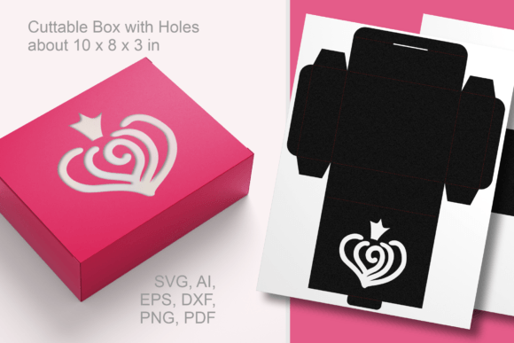 Heart N Crown Rectangular Gift Box 3D SVG Shapes