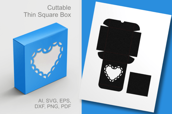 Heart Window Square Box Template 3D SVG Gift Boxes