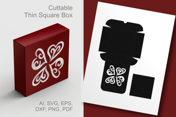 Hearts Ornament Thin Square Favor Box 3D SVG