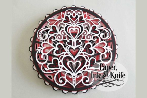 Hearts Round Mandala Papercut Shadowbox