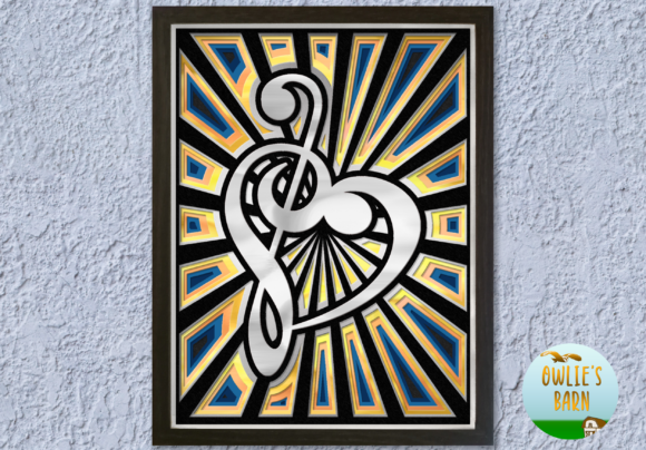 Layered Bass Treble Keys Heart 3D SVG Shadow Boxes
