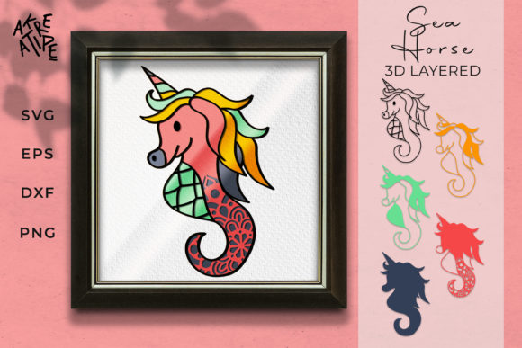 Layered Seahorse SVG for 3D Shadow Boxes