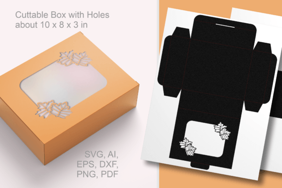 Maple Leaves Window Rectangular Gift Box: 3D SVG for Gift Boxes