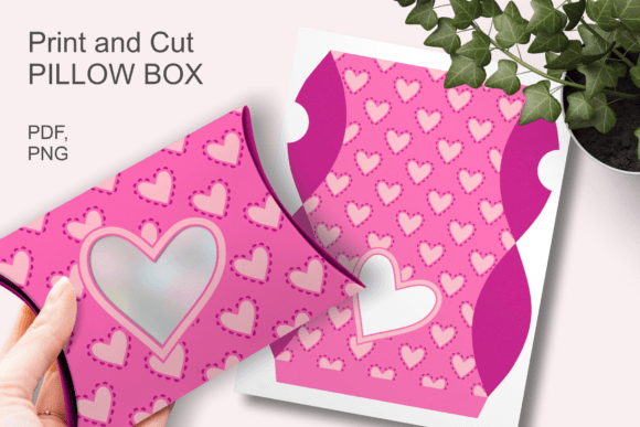 Pink Valentine Hearts Window Pillow Box 3D SVG Gift Boxes