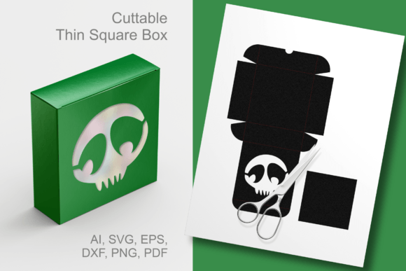 Skull Window Thin Square Gift Box SVG