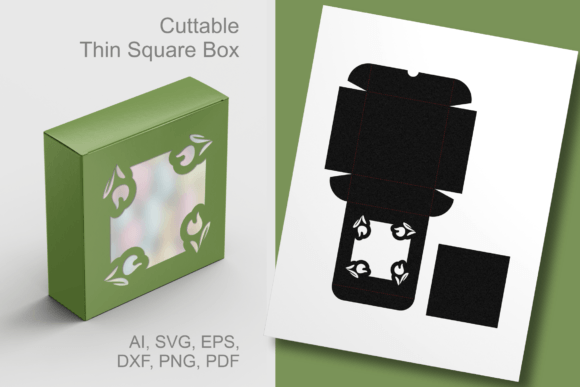 Spring Tulips Frame Window Square Box 3D SVG Shapes