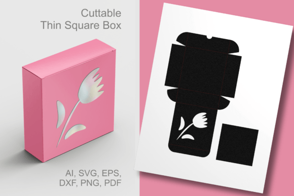 Tulip in Corner Window Thin Square Box 3D SVG