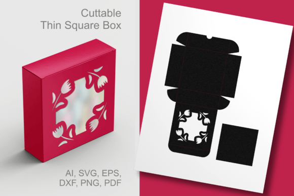 Tulips Frame Window Thin Square Gift Box 3D SVG