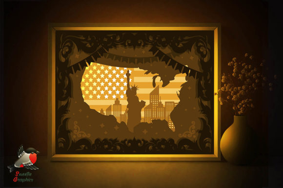 USA Flag Lightbox Template 3D SVG